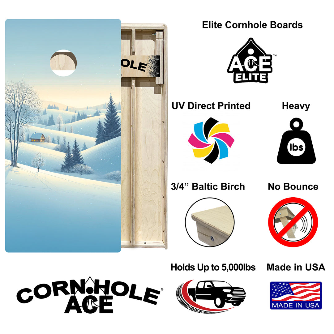 Snowy Hillside Cabin - Cornhole Board Set - Elite