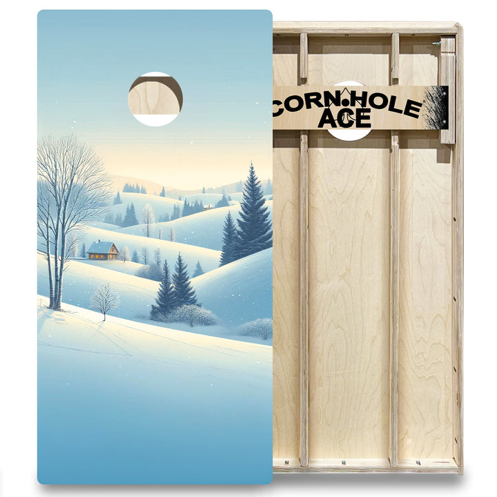 Snowy Hillside Cabin - Cornhole Board Set - Elite