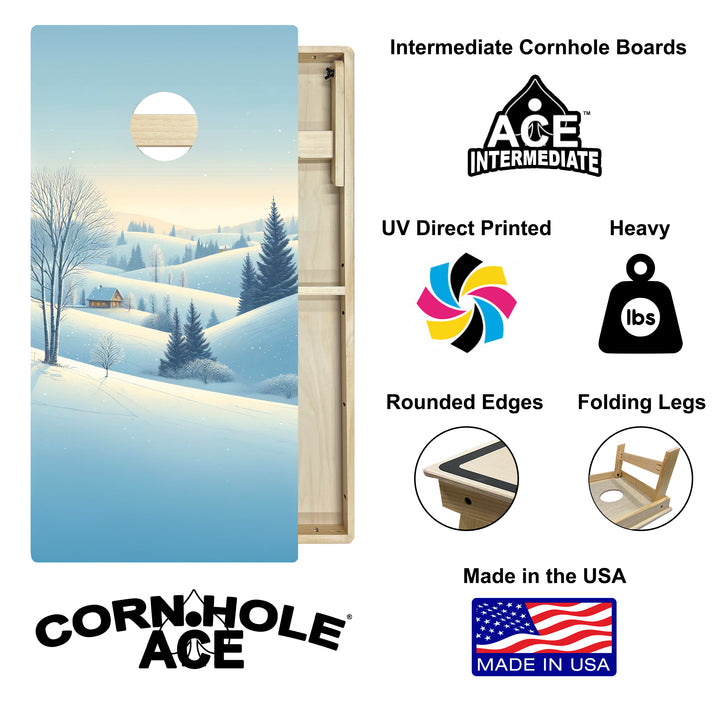 Snowy Hillside Cabin - Cornhole Board Set - Intermediate