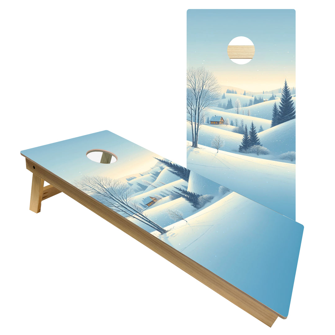 Snowy Hillside Cabin - Cornhole Board Set - Intermediate