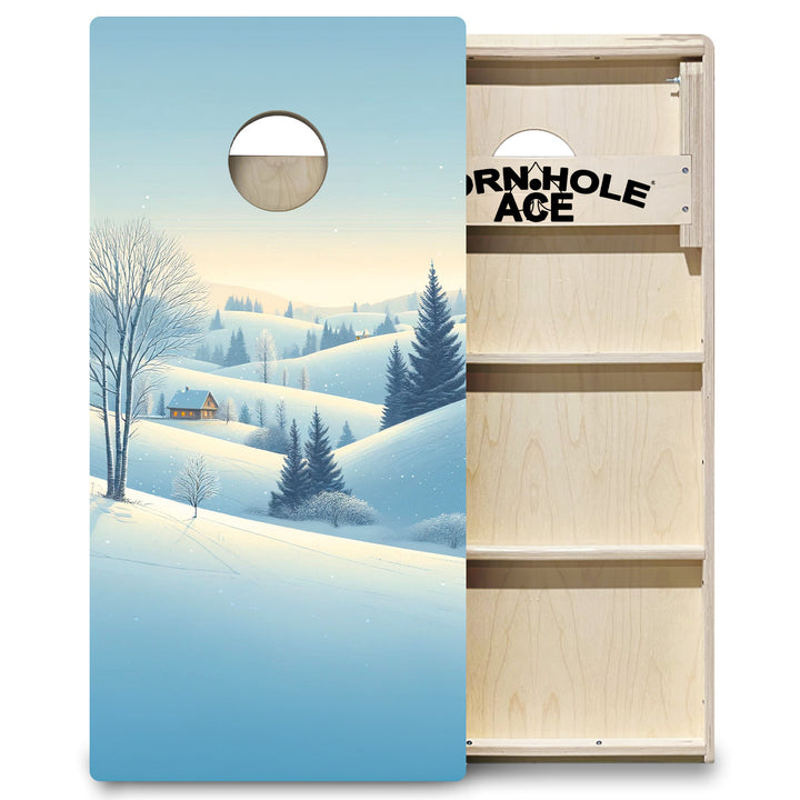 Snowy Hillside Cabin - Cornhole Board Set - Professional