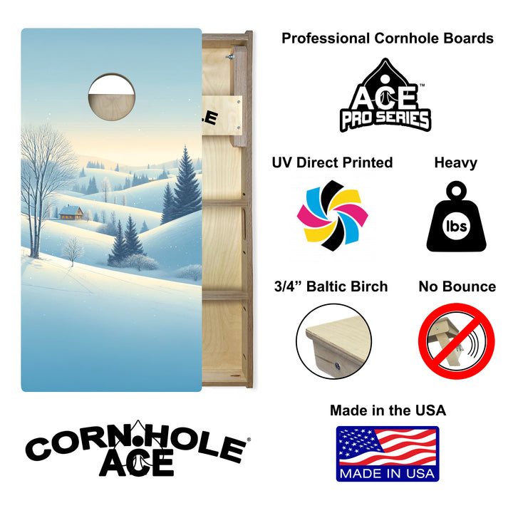 Snowy Hillside Cabin - Cornhole Board Set - Professional