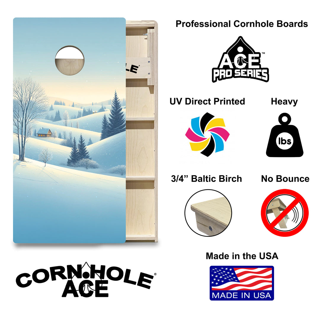 Snowy Hillside Cabin - Cornhole Board Set - Professional