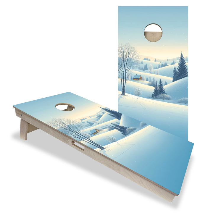 Snowy Hillside Cabin - Cornhole Board Set - Professional