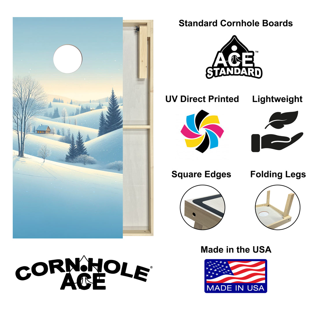 Snowy Hillside Cabin - Cornhole Board Set - Standard