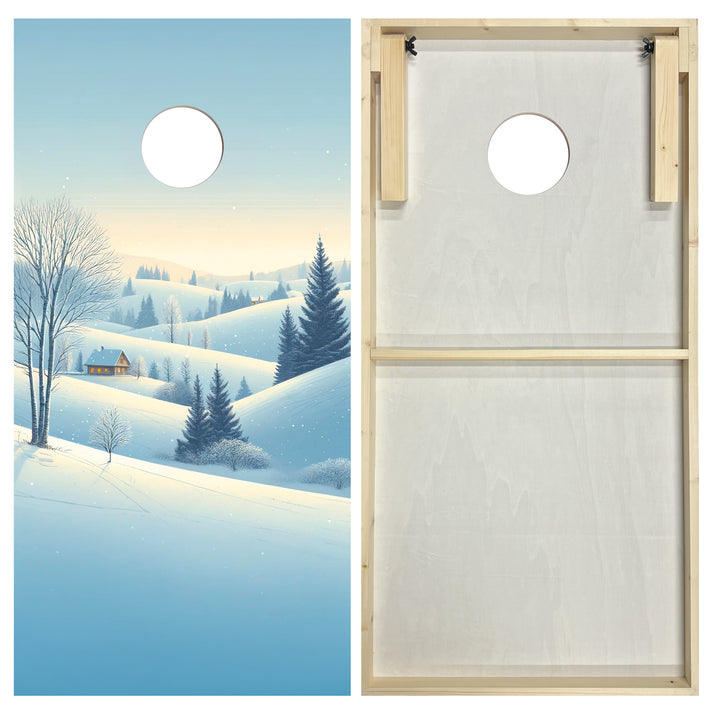 Snowy Hillside Cabin - Cornhole Board Set - Standard