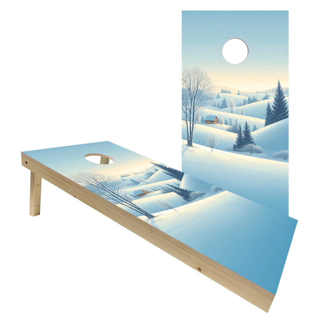 Snowy Hillside Cabin - Cornhole Board Set - Standard