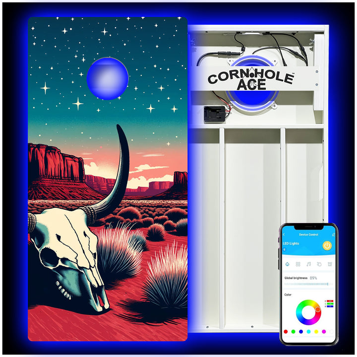 Starlit Desert Skull Ravine - Cornhole Board Set - All Weather - With Pro Light Kit