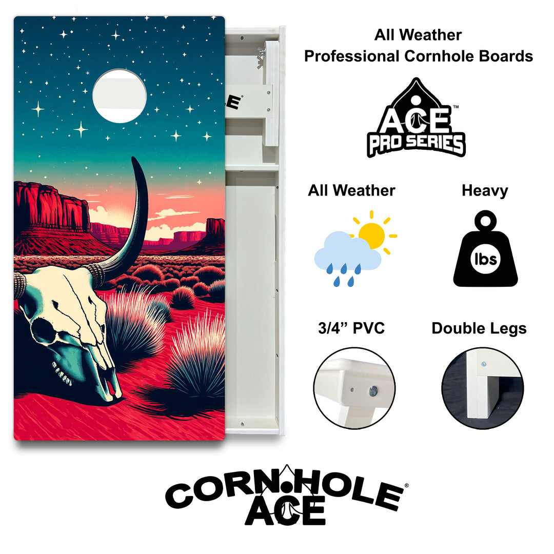 Starlit Desert Skull Ravine - Cornhole Board Set - All Weather