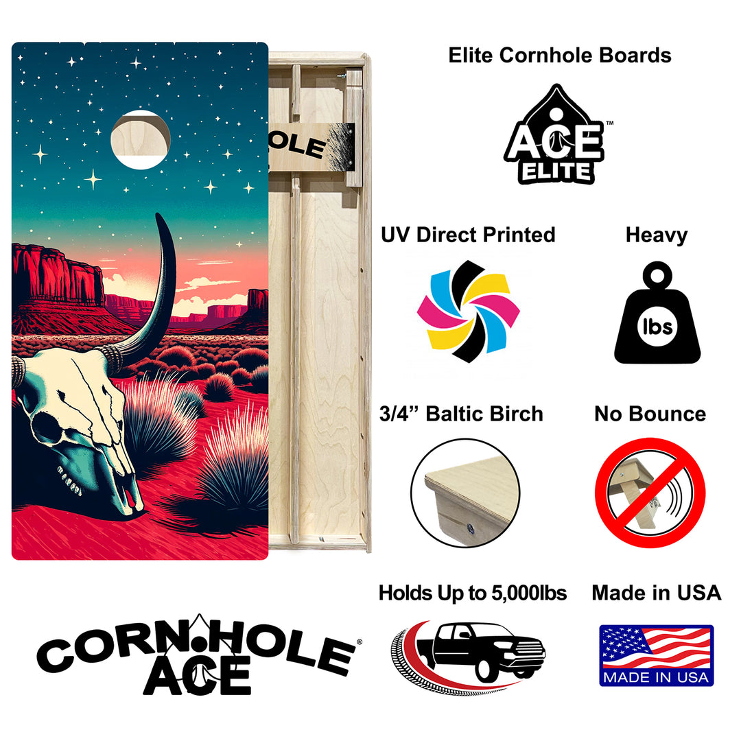 Starlit Desert Skull Ravine - Cornhole Board Set - Elite