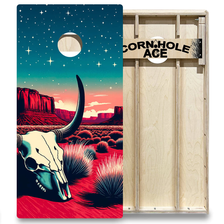 Starlit Desert Skull Ravine - Cornhole Board Set - Elite