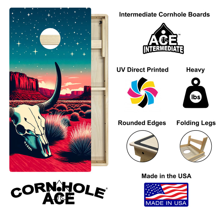 Starlit Desert Skull Ravine - Cornhole Board Set - Intermediate