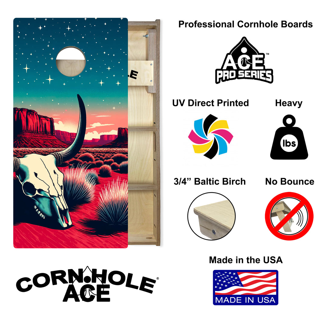 Starlit Desert Skull Ravine - Cornhole Board Set - Professional