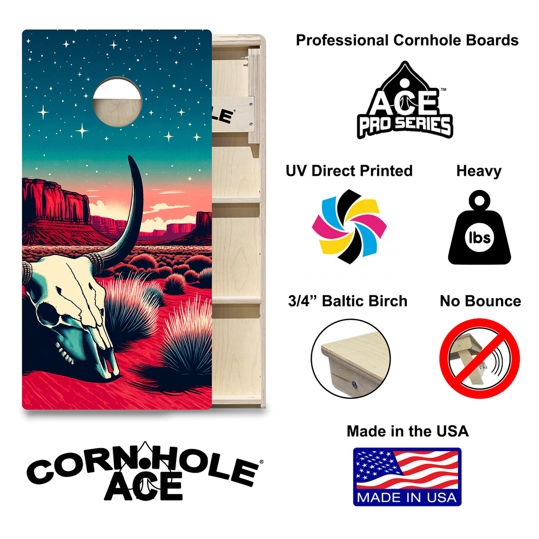 Starlit Desert Skull Ravine - Cornhole Board Set - Professional