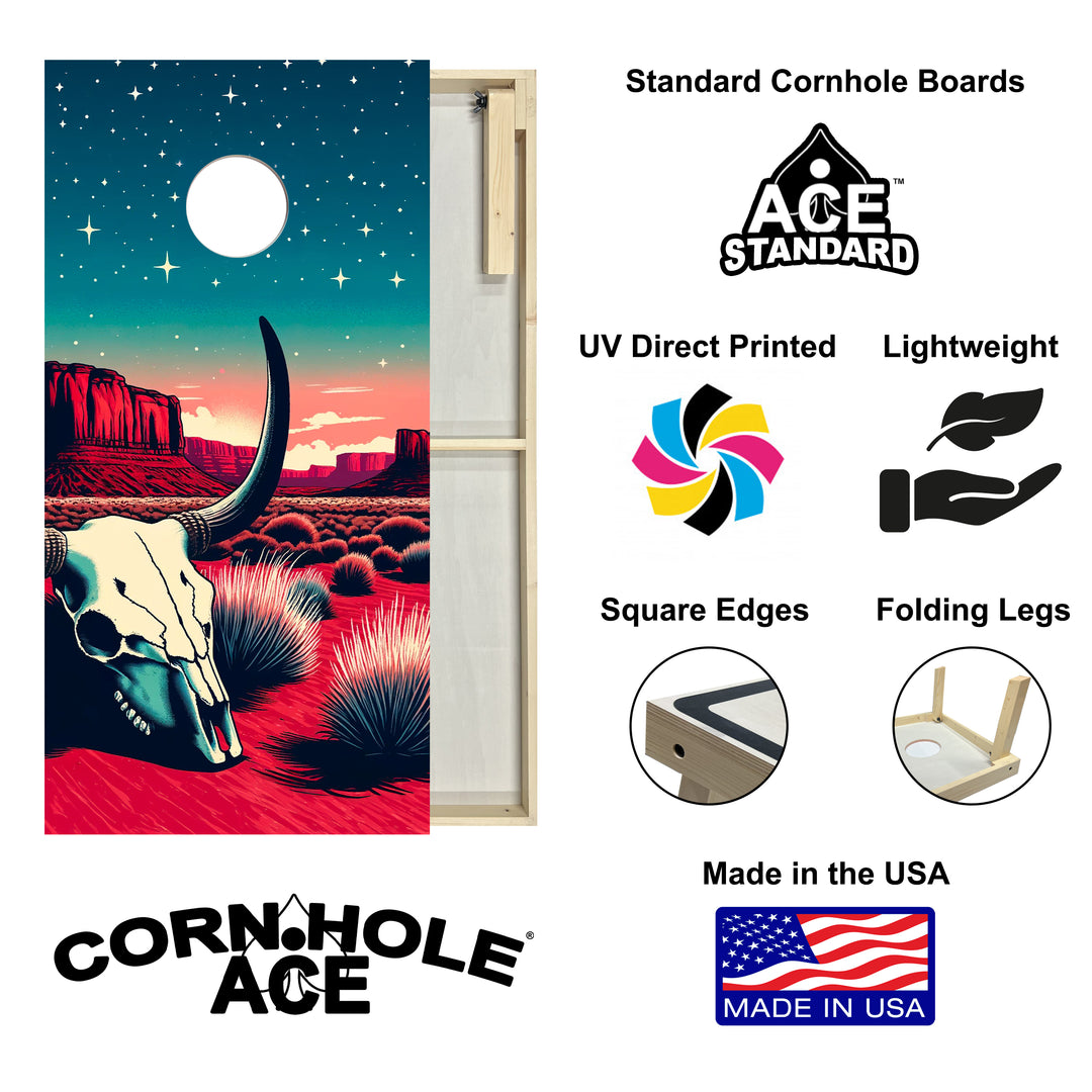 Starlit Desert Skull Ravine - Cornhole Board Set - Standard