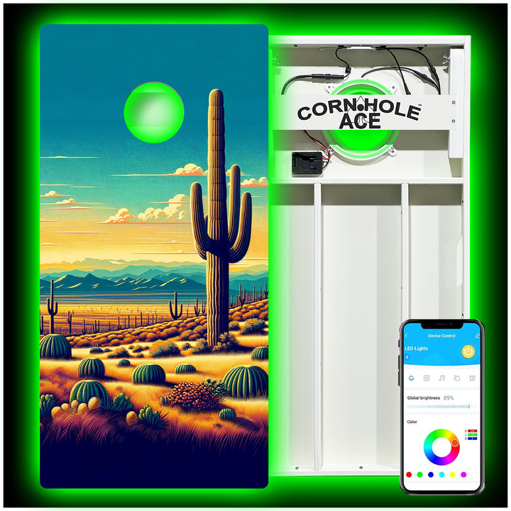 Sunlit Cactus Valley - Cornhole Board Set - All Weather - With Pro Light Kit