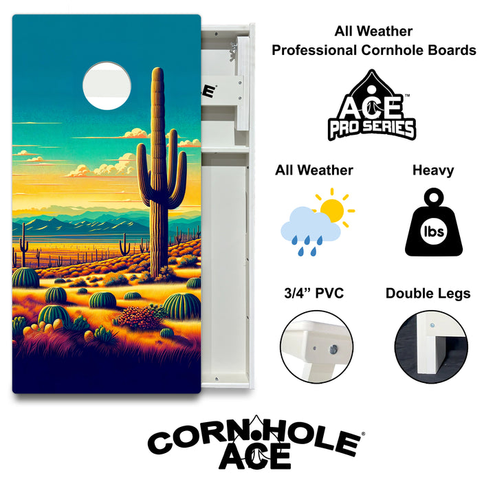 Sunlit Cactus Valley - Cornhole Board Set - All Weather