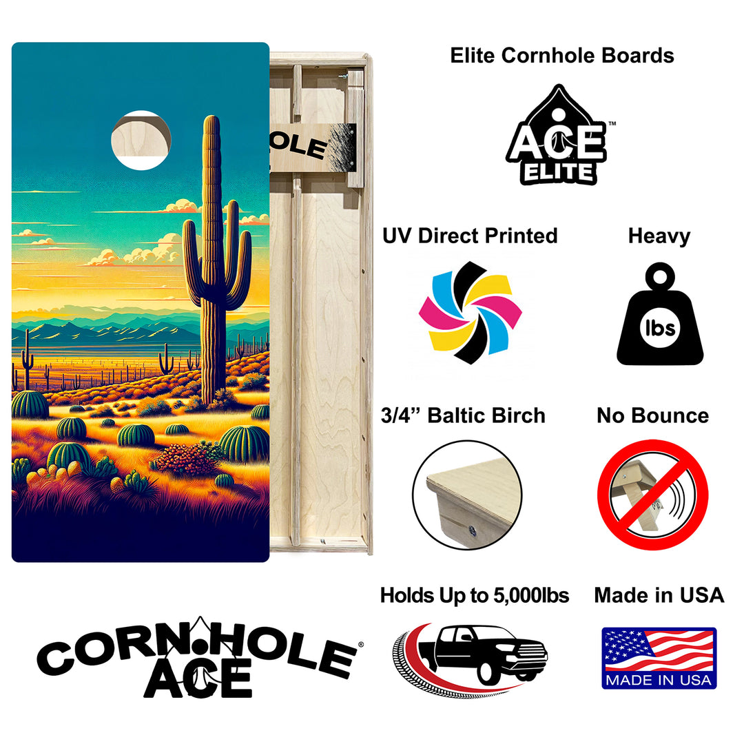 Sunlit Cactus Valley - Cornhole Board Set - Elite