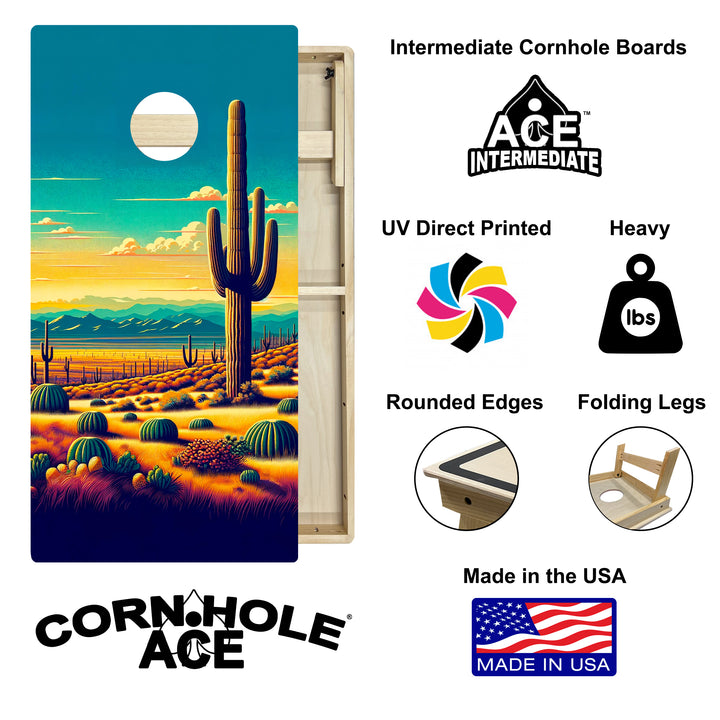 Sunlit Cactus Valley - Cornhole Board Set - Intermediate