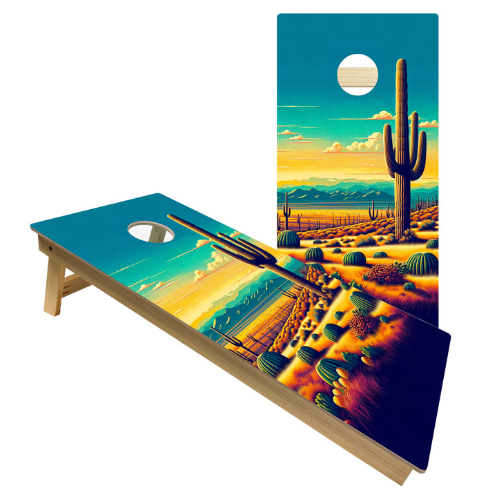 Sunlit Cactus Valley - Cornhole Board Set - Intermediate