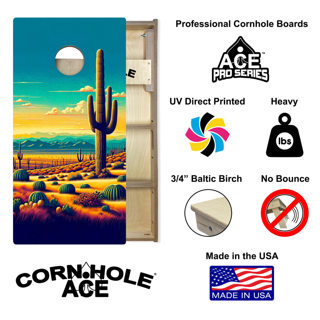 Sunlit Cactus Valley - Cornhole Board Set - Professional