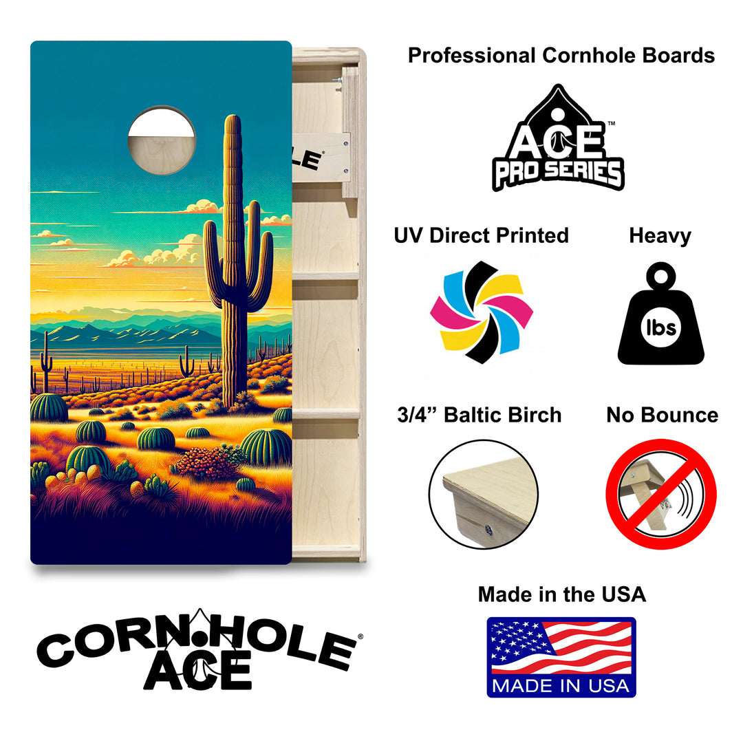 Sunlit Cactus Valley - Cornhole Board Set - Professional