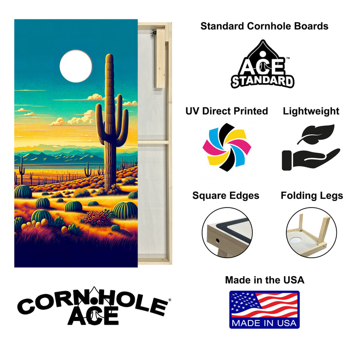 Sunlit Cactus Valley - Cornhole Board Set - Standard