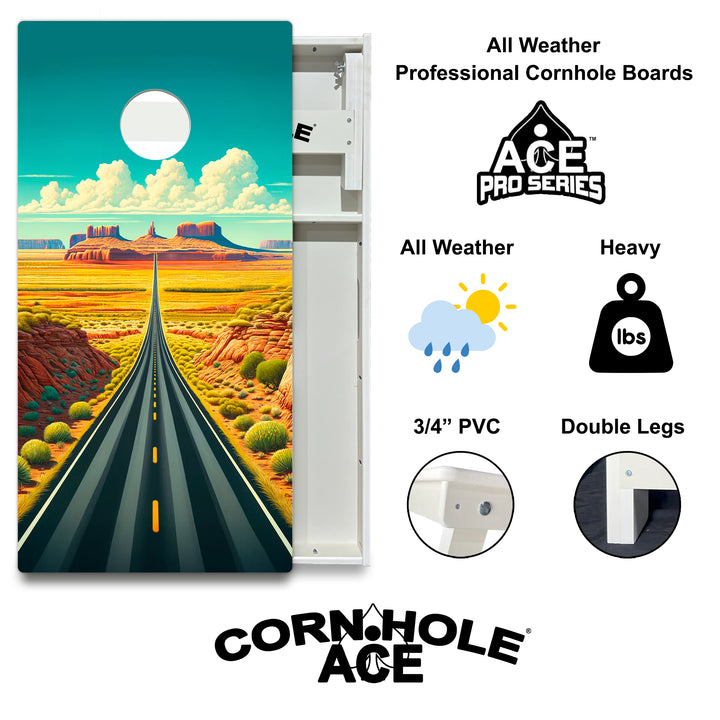 Sunlit Desert Road - Cornhole Board Set - All Weather