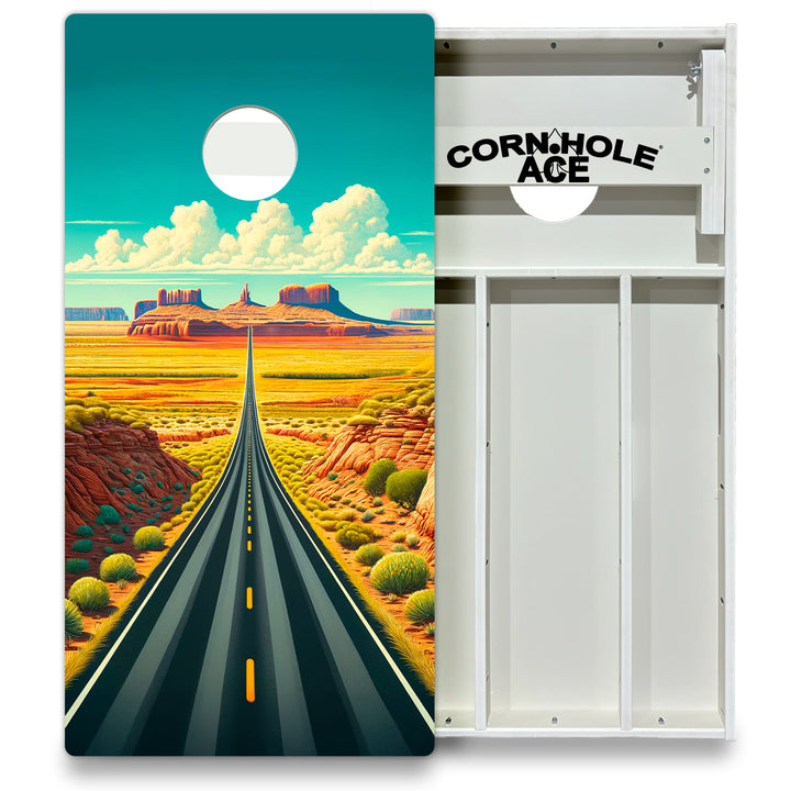 Sunlit Desert Road - Cornhole Board Set - All Weather