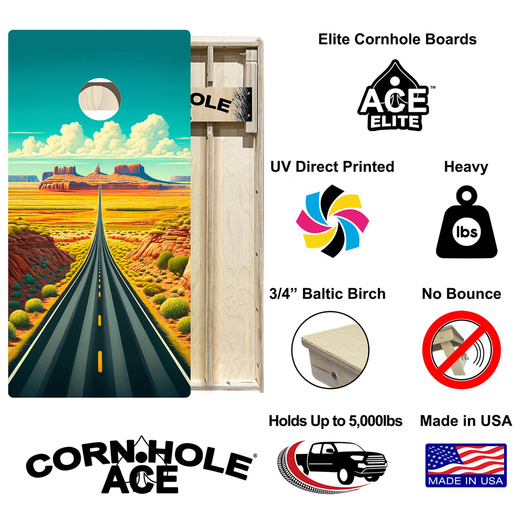 Sunlit Desert Road - Cornhole Board Set - Elite