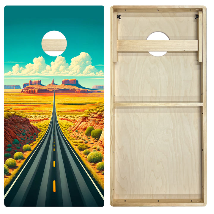 Sunlit Desert Road - Cornhole Board Set - Intermediate