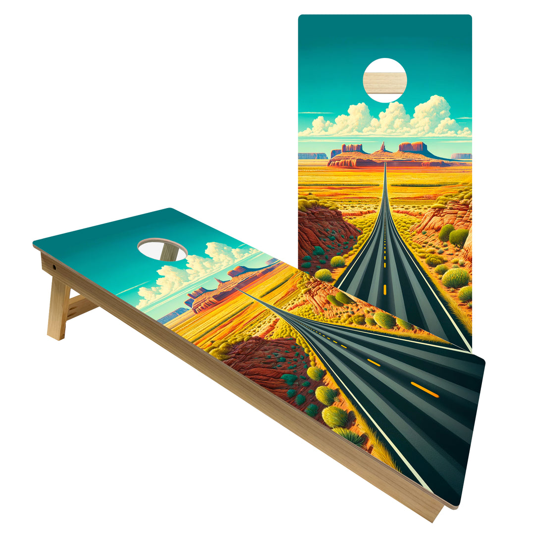 Sunlit Desert Road - Cornhole Board Set - Intermediate