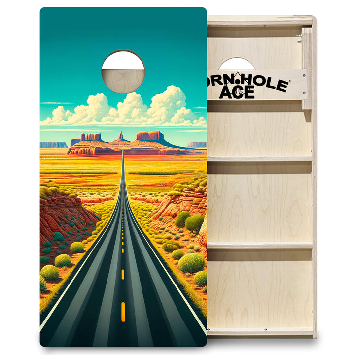 Sunlit Desert Road - Cornhole Board Set - Professional