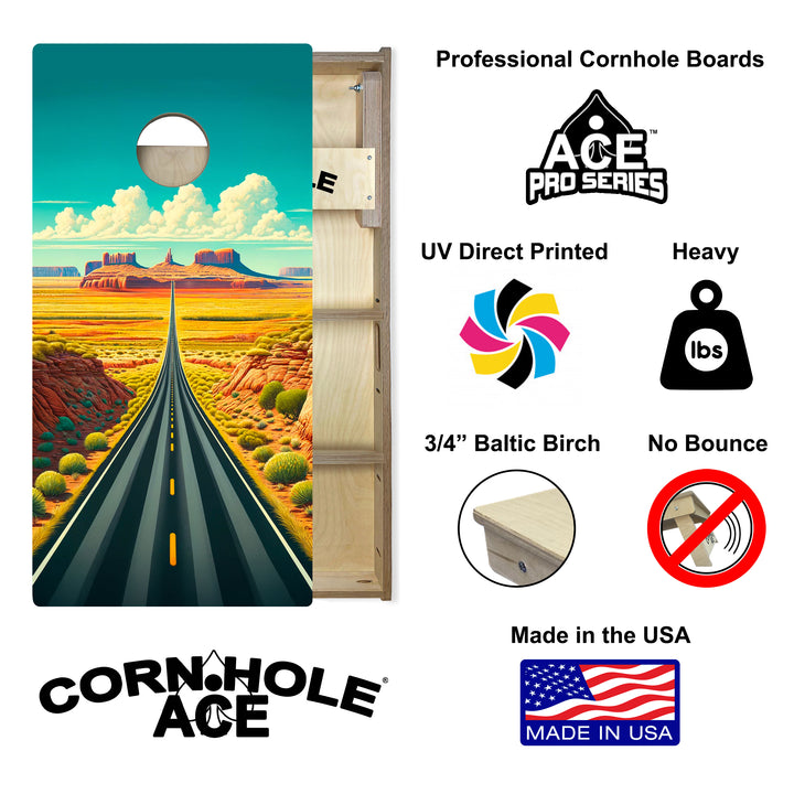 Sunlit Desert Road - Cornhole Board Set - Professional