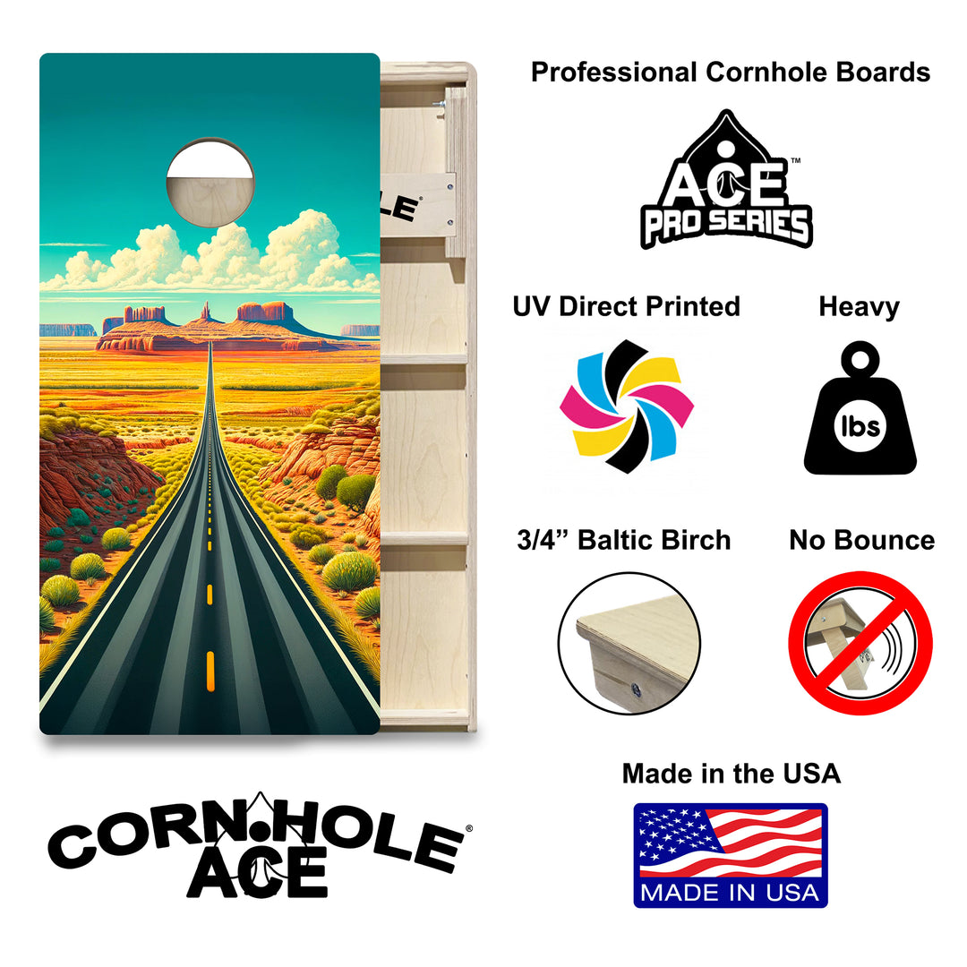 Sunlit Desert Road - Cornhole Board Set - Professional