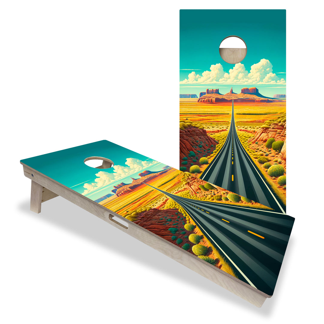 Sunlit Desert Road - Cornhole Board Set - Professional