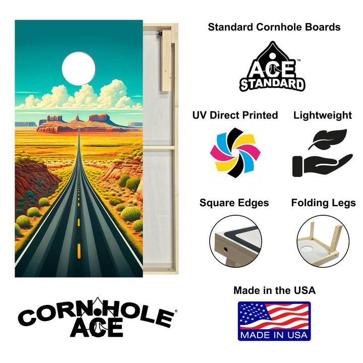 Sunlit Desert Road - Cornhole Board Set - Standard