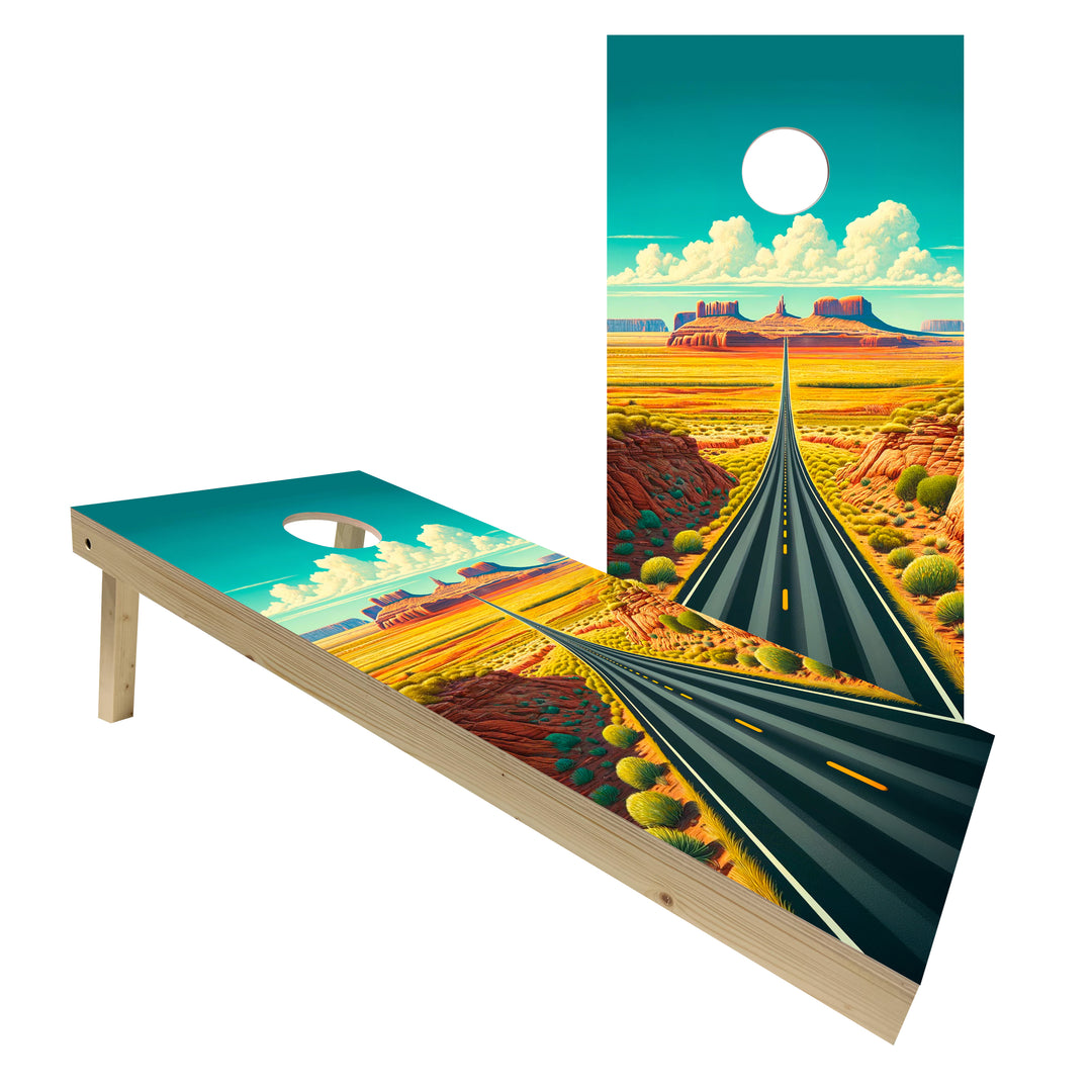 Sunlit Desert Road - Cornhole Board Set - Standard