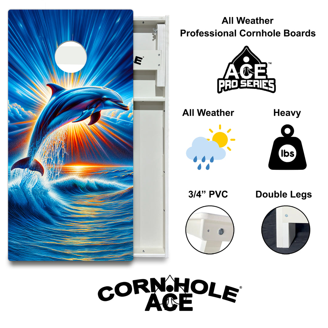 Sunrise Dolphin - Cornhole Board Set - All Weather