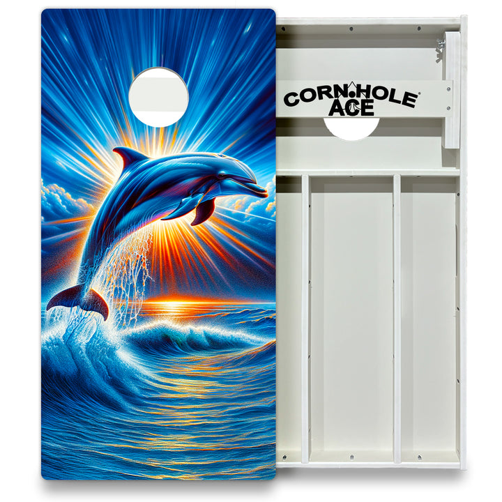 Sunrise Dolphin - Cornhole Board Set - All Weather