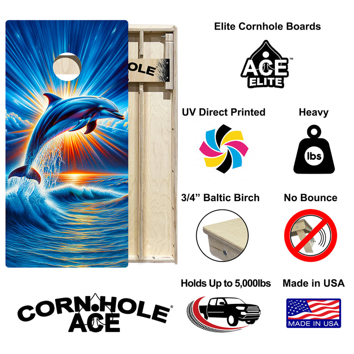 Sunrise Dolphin - Cornhole Board Set - Elite