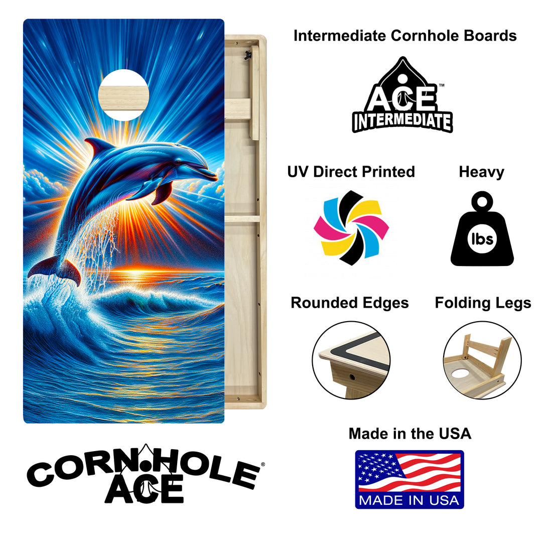 Sunrise Dolphin - Cornhole Board Set - Intermediate