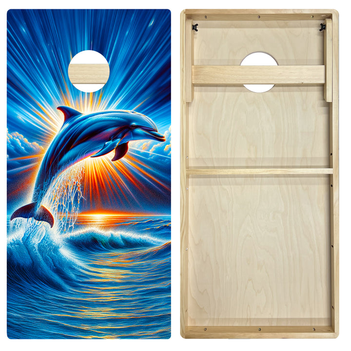 Sunrise Dolphin - Cornhole Board Set - Intermediate