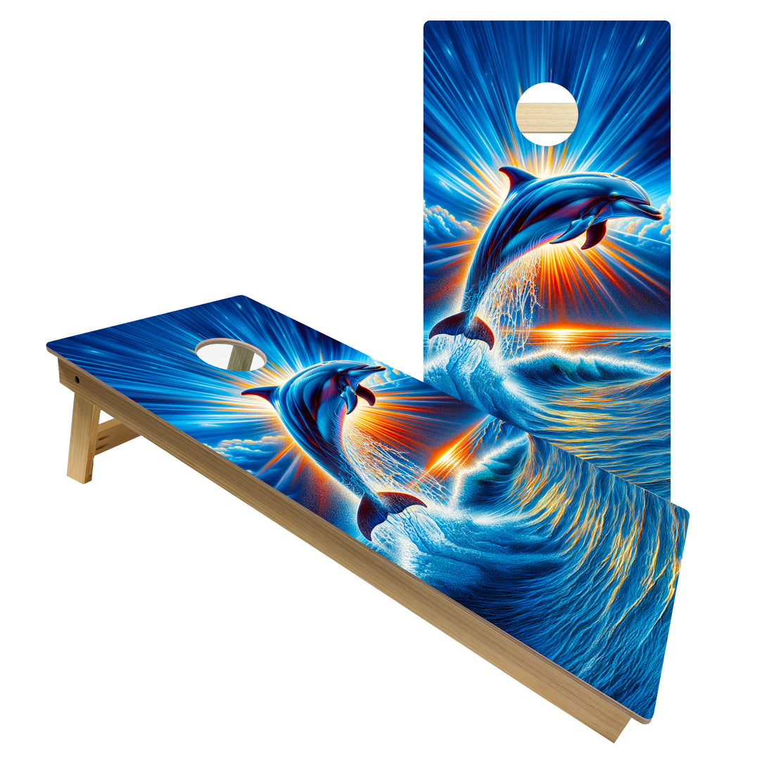 Sunrise Dolphin - Cornhole Board Set - Intermediate