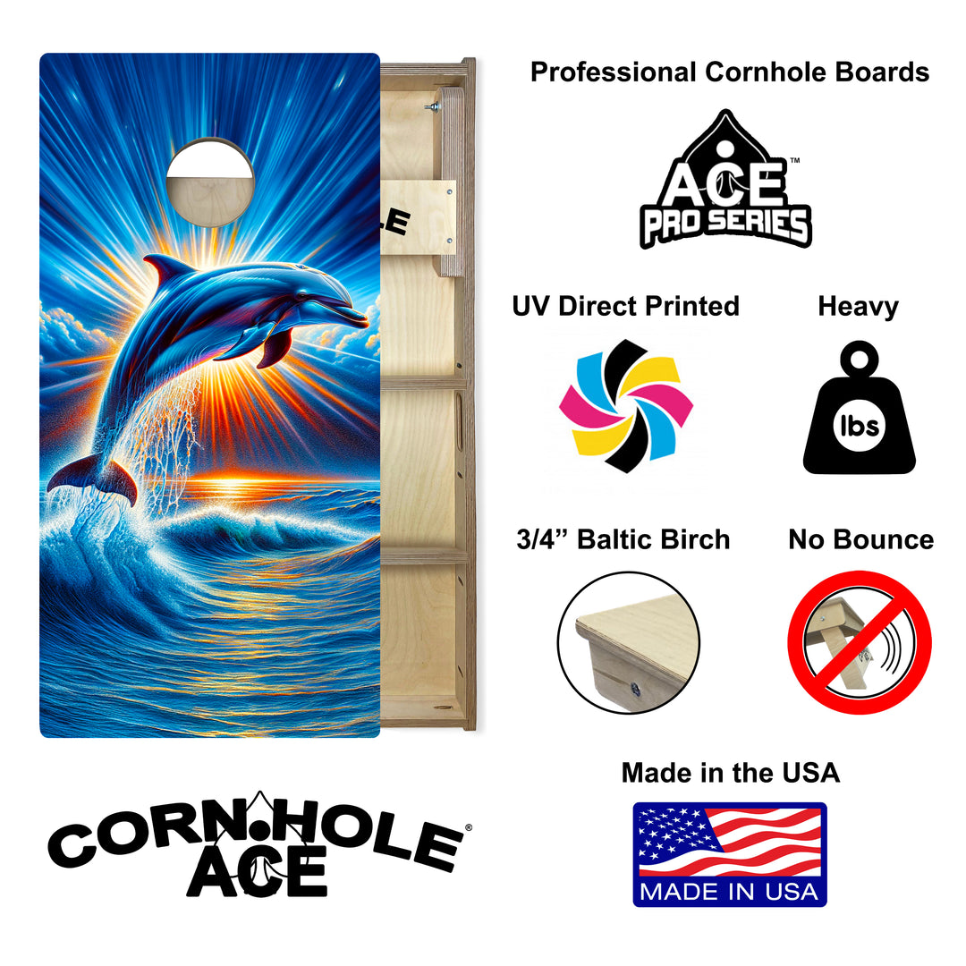 Sunrise Dolphin - Cornhole Board Set - Professional