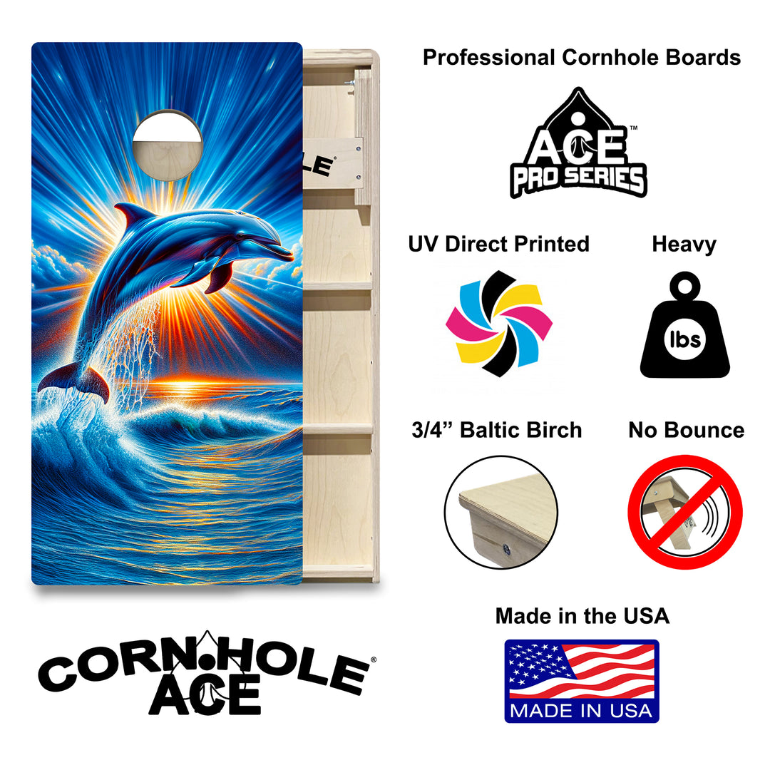 Sunrise Dolphin - Cornhole Board Set - Professional