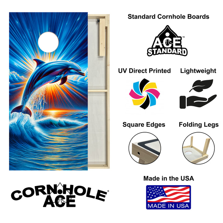 Sunrise Dolphin - Cornhole Board Set - Standard