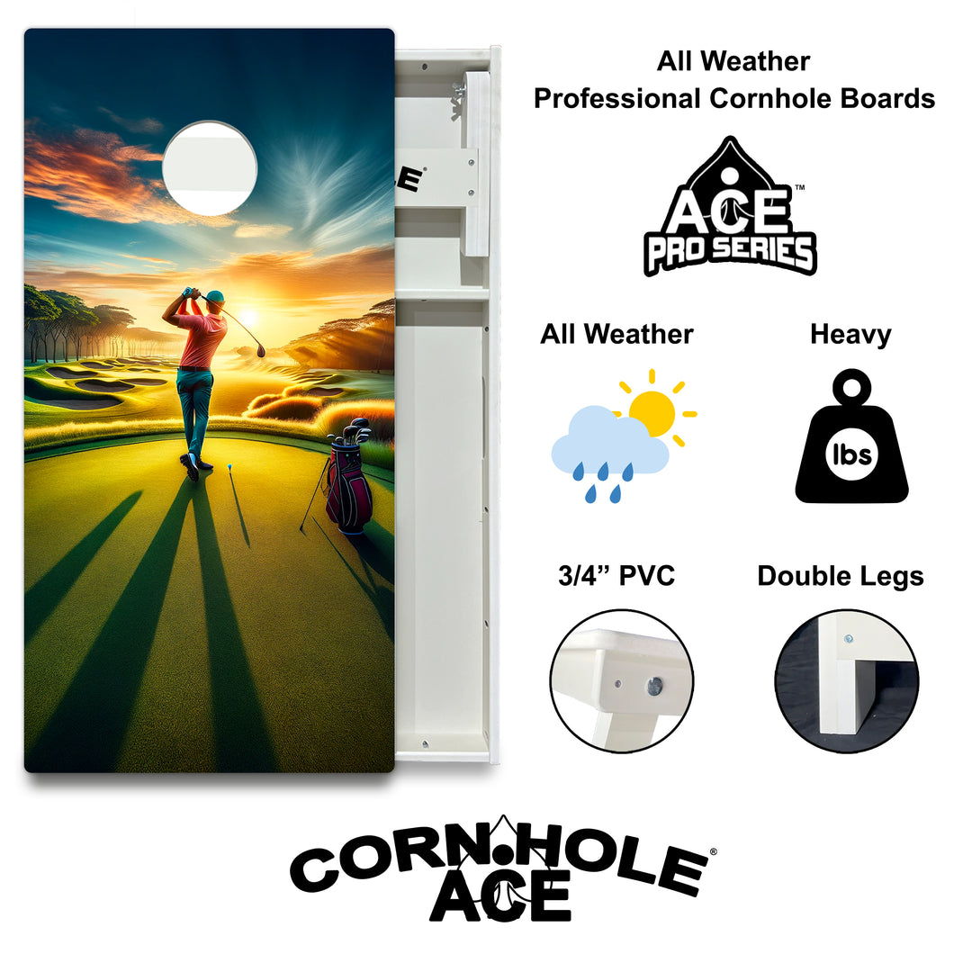 Sunrise Golfer - Cornhole Board Set - All Weather