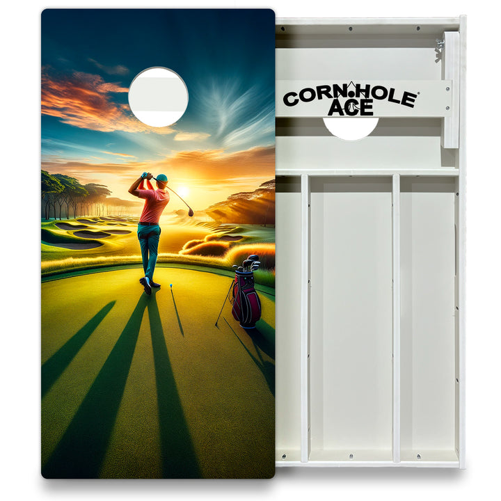 Sunrise Golfer - Cornhole Board Set - All Weather