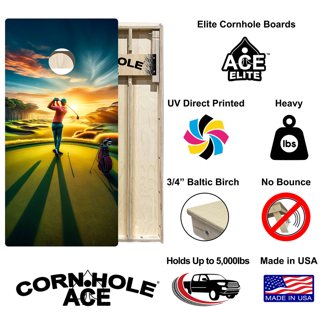 Sunrise Golfer - Cornhole Board Set - Elite